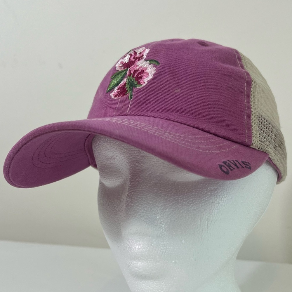 ORVIS mesh back cotton cap, embroidered pink flower